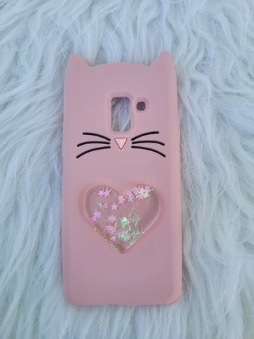 Cat With Glitter Heart Pink