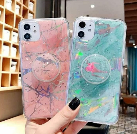 Marble Florescent Case With Popsocket